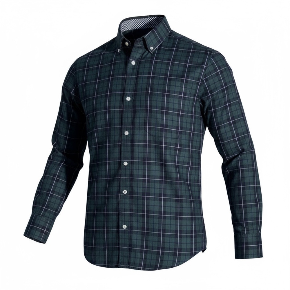 J. McLaughlin Men Dark Green Plaid Button Down Shirt Size Medium